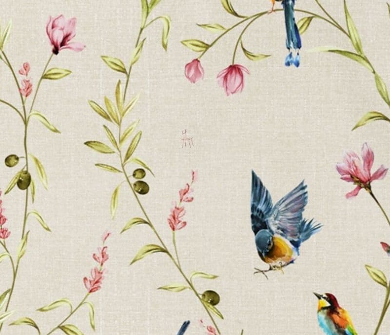 Image 4 for Faye Cream Robins Floral Bird Print 100% Cotton Fabric