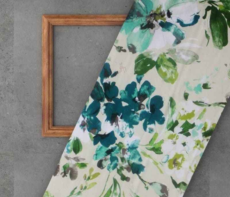 Louise Aqua Flower Printed 100% Cotton Fabric