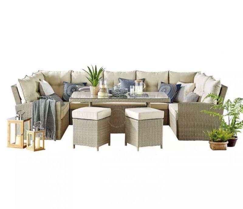 Image 2 for Mariana Beige Rattan And Wicker Patio Set With Table And Off White Cushions