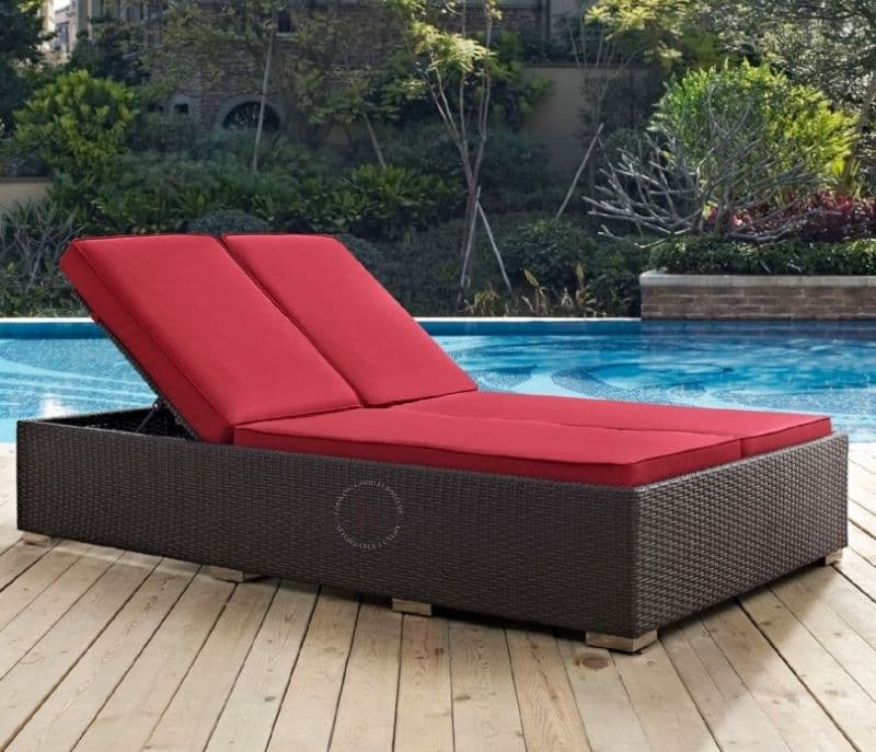 Miriam Dark Brown Big Patio Lounger With Red Cushions