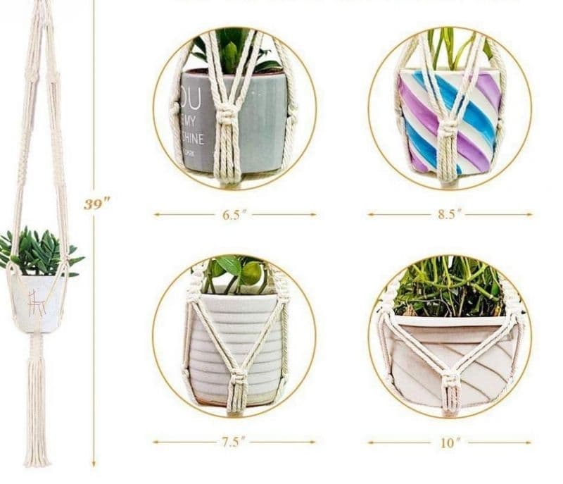 Image 2 for Harmony Cotton Rope Macrame Plant Holder For Indoor Outdoor Balcony Garden Wall Set Of 1
