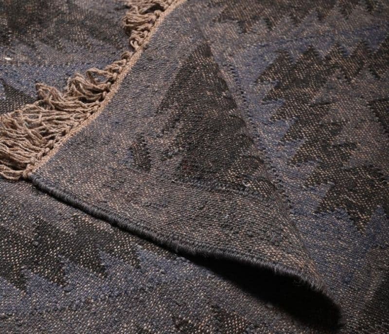 Image 3 for Lillian Black and Blue Hand-woven Jute and Wool 8 x 10 Feet Geometric Pattern Dhurrie Carpets