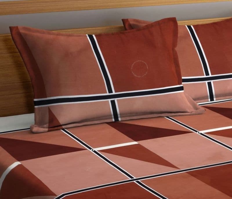 Image 5 for Elodie Brown Geometric TC Cotton Blend Super King Size Fitted Bedsheet with 2 Pillow Covers
