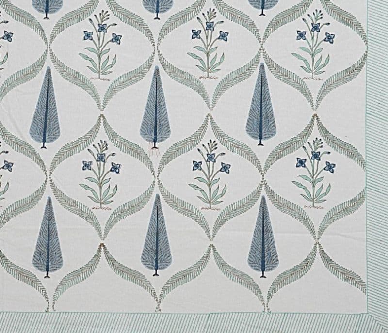 Image 5 for Itzel Green Pine Tree Pattern Pure Cotton Hand Block Printed Single Size Bedsheet With 2 Pillow covers