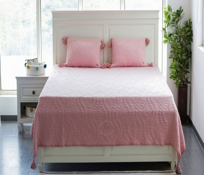 Image 3 for Carmen Floral 100% Cotton Knitted With Polyester Filling King Size Bed Cover with 2 Pillow Covers