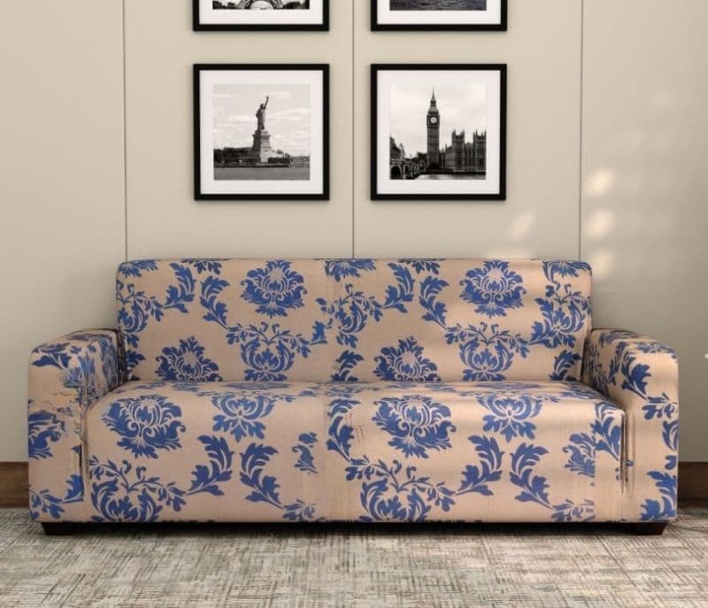 Image 4 for Chloe Printed Polyester Spandex 3+1+1 Sofa Cover Set (Blue)