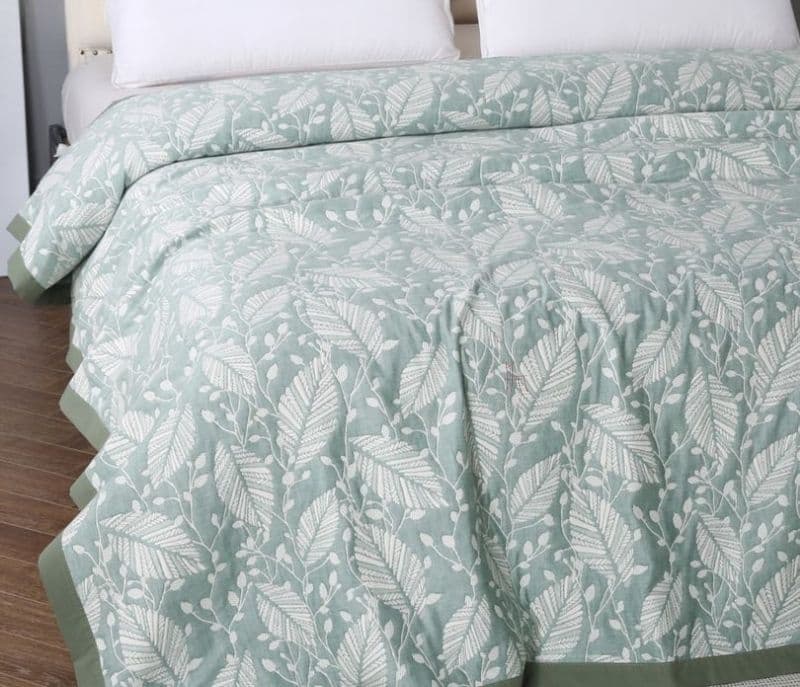 Image 2 for Thalia Abstract Leaves Weave Green and White Dohar