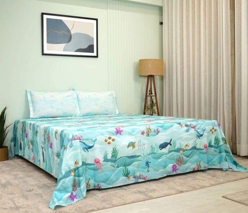Image 4 for Mariella Seashore Flat Cotton Kids Bed Sheet King Size with 2 Pillow Covers
