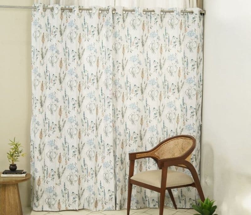 Image 6 for Zoe Botanic Mist Floral Print Light-Filtering Long Door Curtain Set of 2