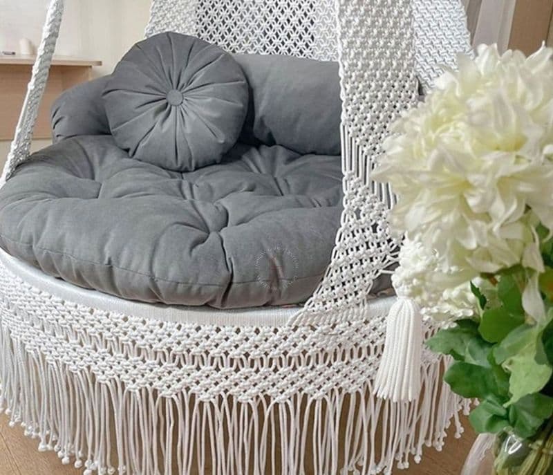 Image 3 for Cataleya White with Grey 40 Inch Handmade Macrame Hammock Swing Chair