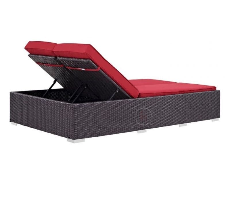 Image 4 for Miriam Dark Brown Big Patio Lounger With Red Cushions