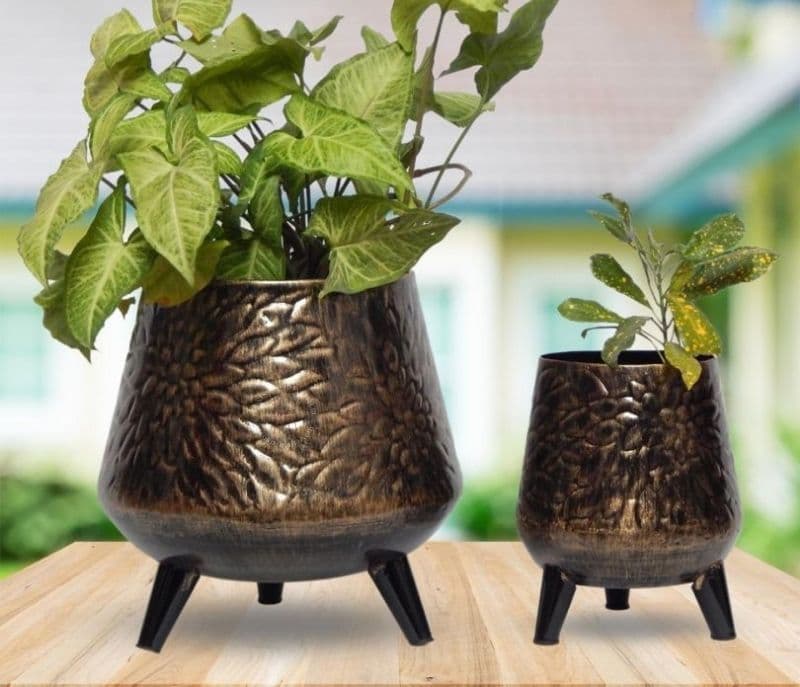 Image 4 for Ophelia Metal Dark Charcoal Planter Pot with Stand