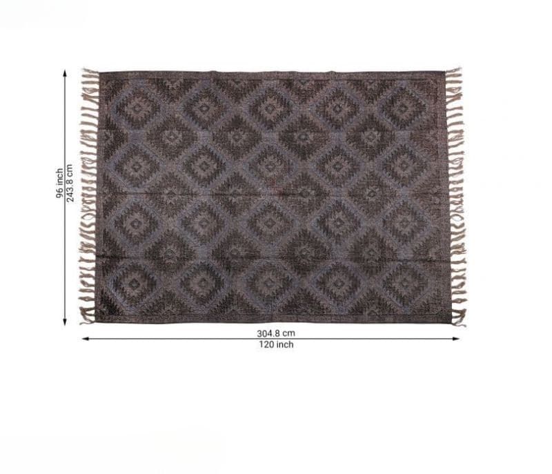 Image 4 for Lillian Black and Blue Hand-woven Jute and Wool 8 x 10 Feet Geometric Pattern Dhurrie Carpets
