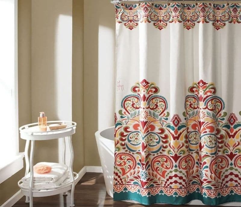 Willow Polyester Floral Design Shower Curtain with 12 Hooks