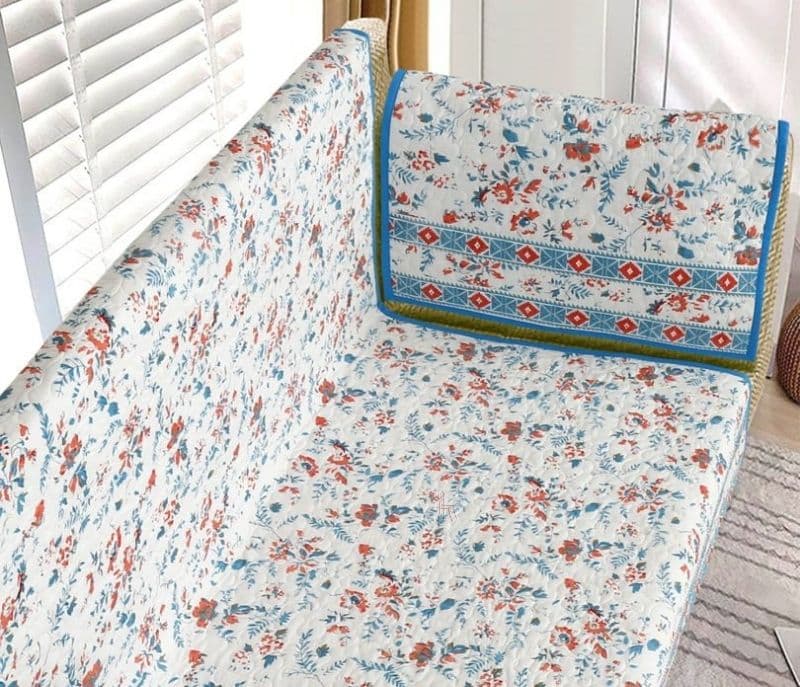 Image 4 for Camila Pattern Cotton Sofa Cover 2 Seater (Blue)