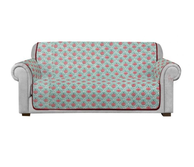 Image 4 for Amina White and Blue Screen Print Quilted 3 Seater Sofa Cover