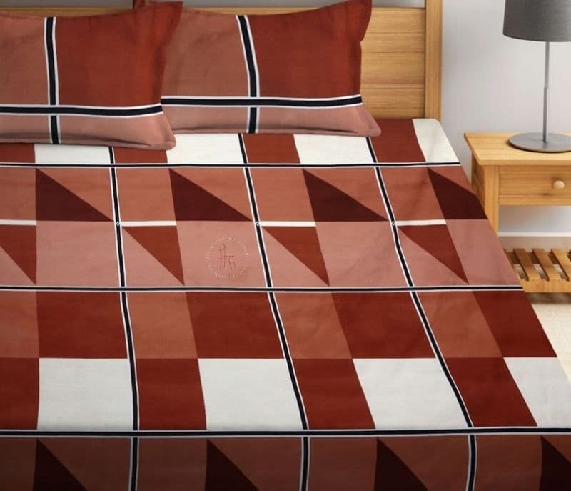 Image 4 for Elodie Brown Geometric TC Cotton Blend Super King Size Fitted Bedsheet with 2 Pillow Covers