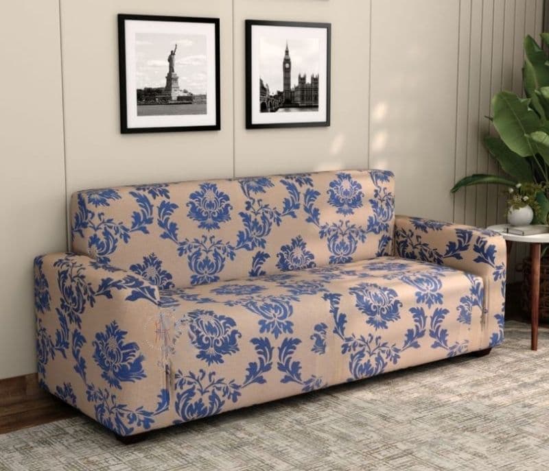 Image 3 for Chloe Printed Polyester Spandex 3+1+1 Sofa Cover Set (Blue)