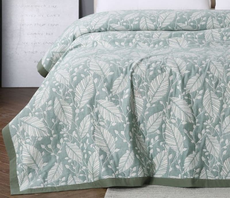 Image 3 for Thalia Abstract Leaves Weave Green and White Dohar