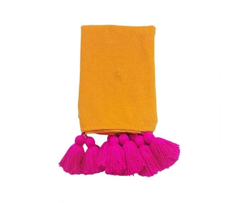 Image 3 for Lily  Ocher With Pink Tassels L Shape Sectional Sofa Cover Set Of 2