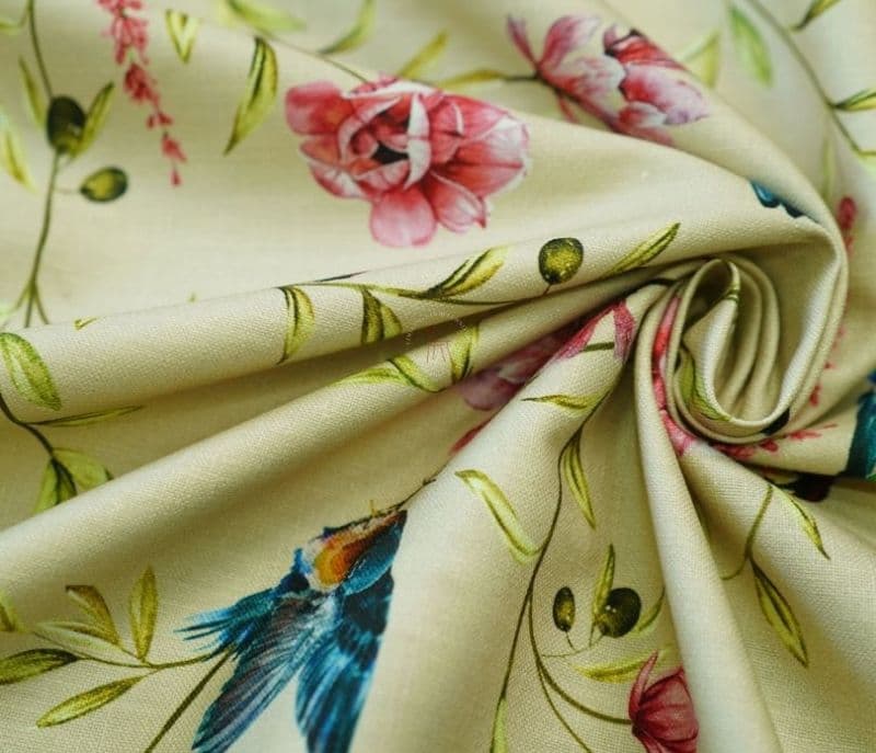 Image 3 for Faye Cream Robins Floral Bird Print 100% Cotton Fabric