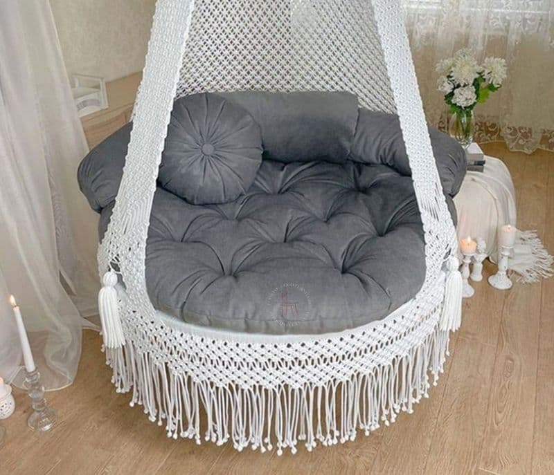 Image 4 for Cataleya White with Grey 40 Inch Handmade Macrame Hammock Swing Chair