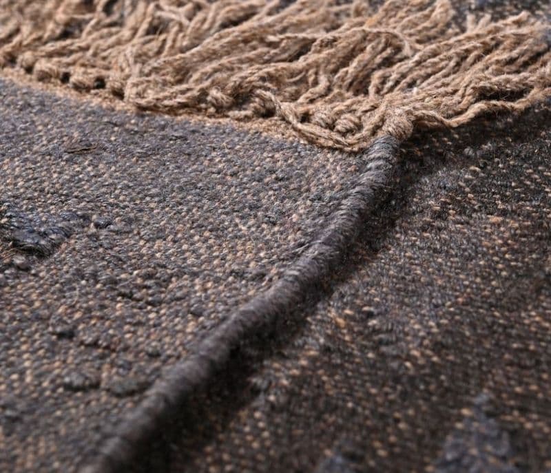 Image 2 for Lillian Black and Blue Hand-woven Jute and Wool 8 x 10 Feet Geometric Pattern Dhurrie Carpets