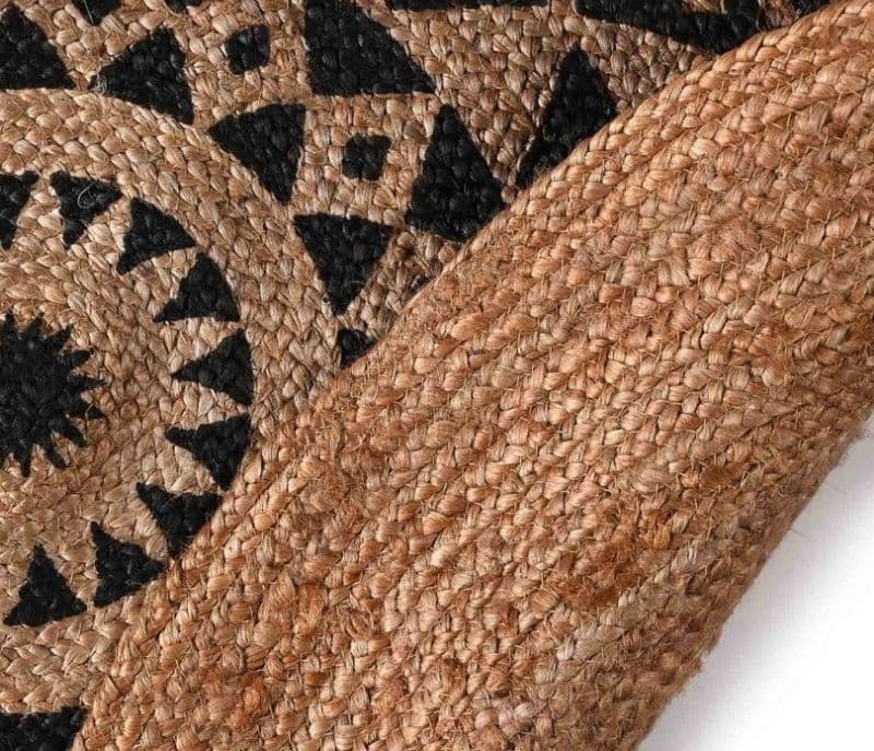 Image 5 for Adeline Black Geometric Pattern Hand Braided Round Jute Rug