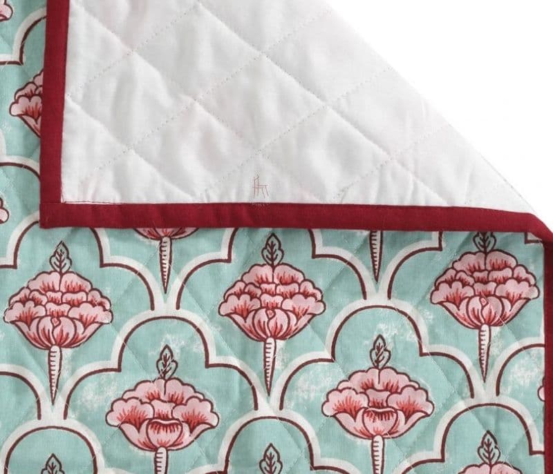 Image 3 for Amina White and Blue Screen Print Quilted 3 Seater Sofa Cover