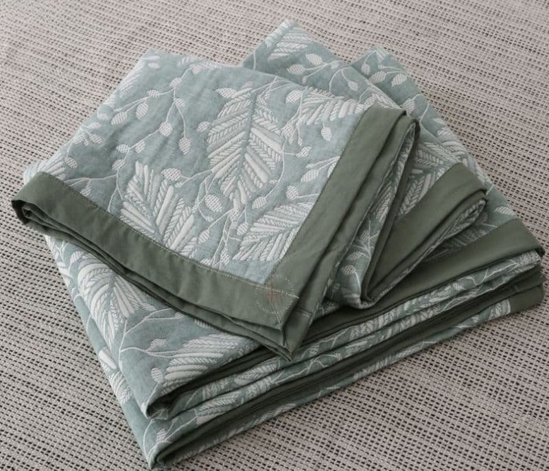 Image 5 for Thalia Abstract Leaves Weave Green and White Dohar