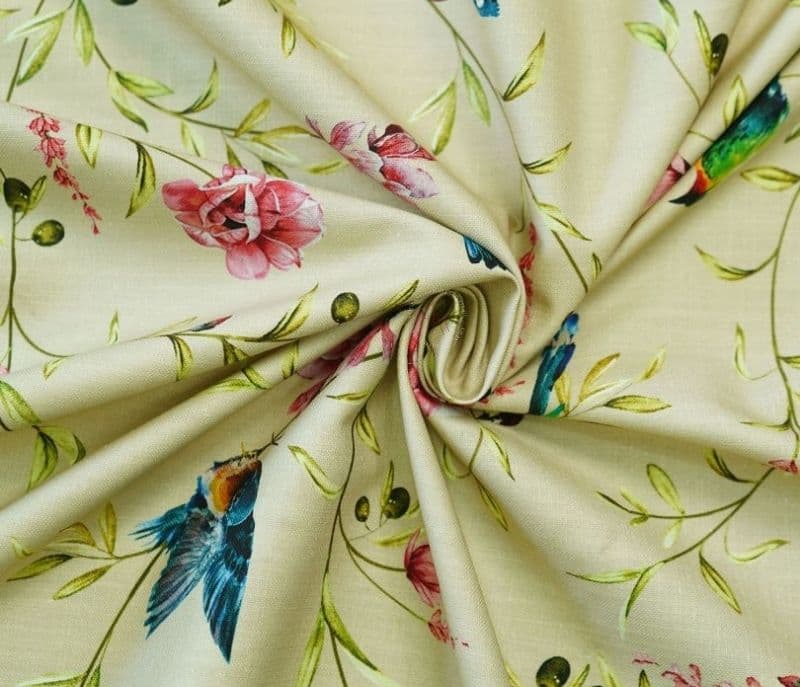 Image 2 for Faye Cream Robins Floral Bird Print 100% Cotton Fabric
