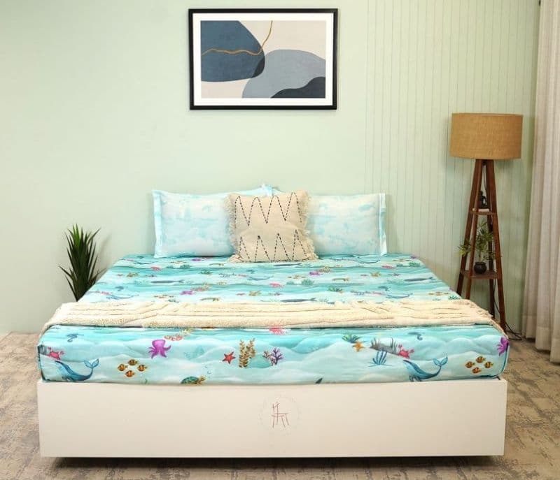 Mariella Seashore Flat Cotton Kids Bed Sheet King Size with 2 Pillow Covers