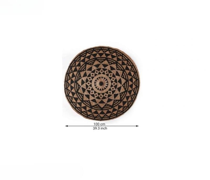 Image 6 for Adeline Black Geometric Pattern Hand Braided Round Jute Rug