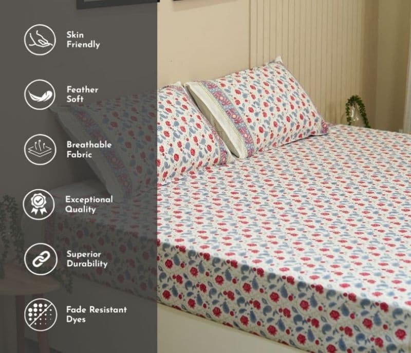 Image 9 for Kalani 200 TC Double Bed Sheet - Bloom Shay Cotton Bedsheet King Size With 2 Pillow Cover