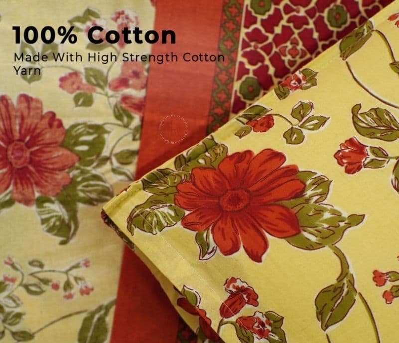 Image 7 for Elora 120 TC Floral Jaipuri Printed Cotton Double Bedsheet With 2 Pillow Cover