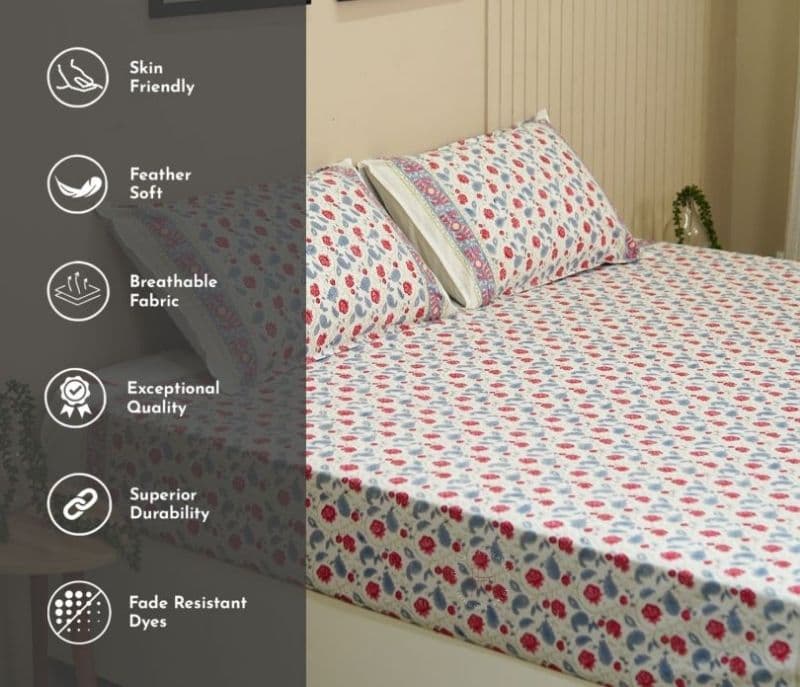 Image 7 for Azalea 300TC Double Bed Sheet - Bloom Shay Cotton Bedsheet King Size With 2 Pillow Cover