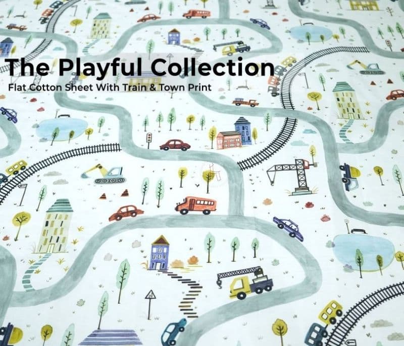 Image 11 for Harmoni Train And Town Flat Cotton Kids Bed Sheet King Size with 2 Pillow Covers