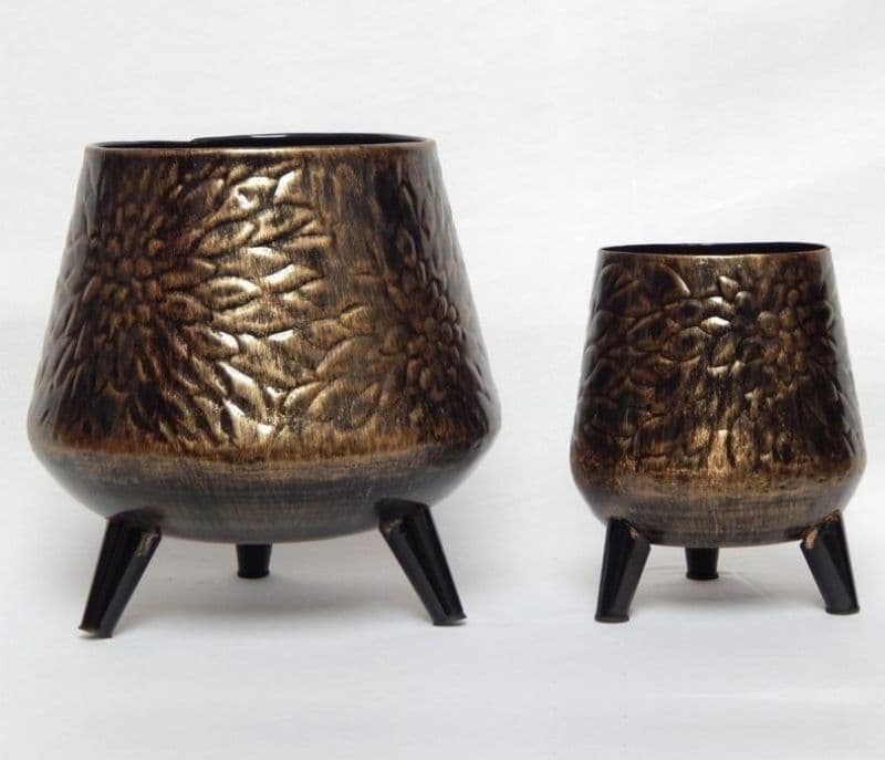 Image 5 for Ophelia Metal Dark Charcoal Planter Pot with Stand