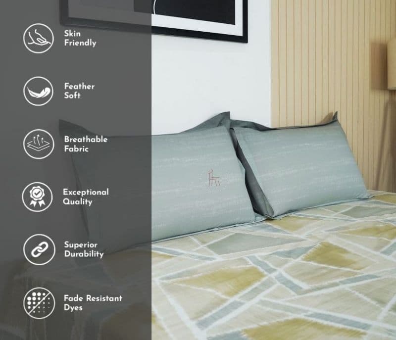 Image 8 for Giselle  Cross 144 TC Flat Pure Cotton Double Size Bedsheet With 2 Pillow Covers