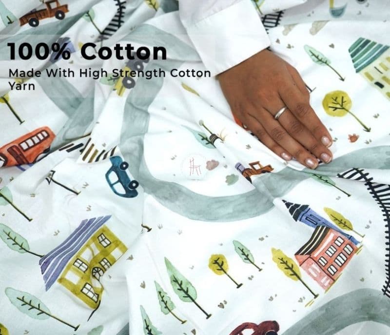 Image 10 for Harmoni Train And Town Flat Cotton Kids Bed Sheet King Size with 2 Pillow Covers