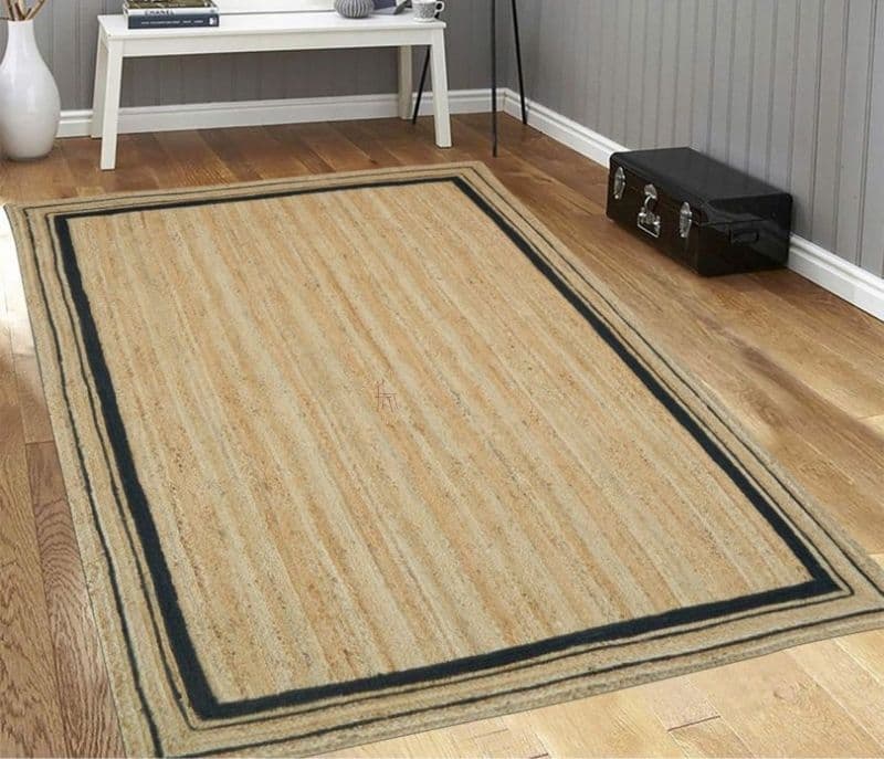 Jasmine Black Bordered Hand Tufted Natural Braided Jute Carpet For Living Room and Bedroom