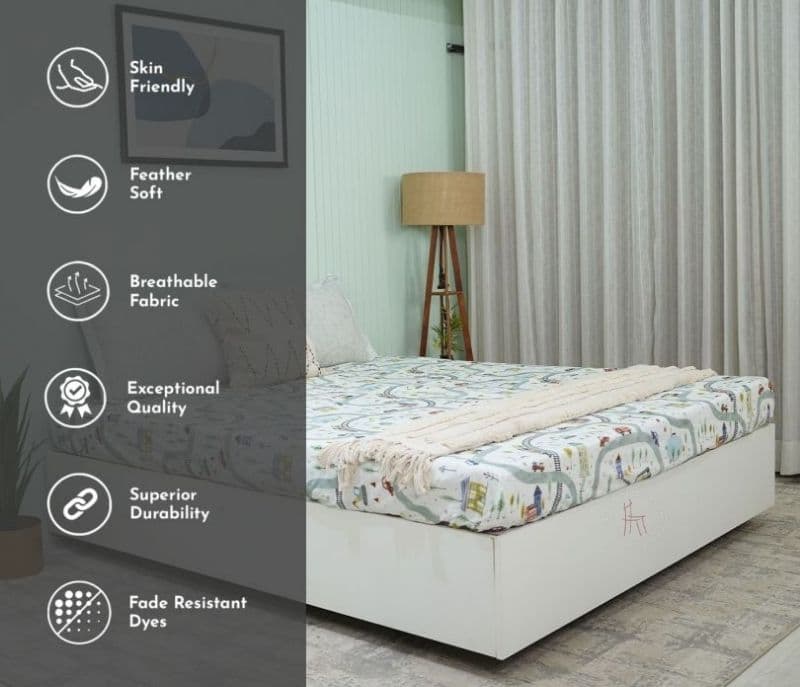 Image 9 for Harmoni Train And Town Flat Cotton Kids Bed Sheet King Size with 2 Pillow Covers