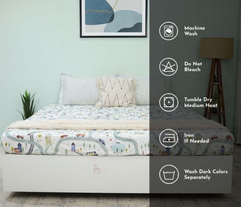 Image 8 for Harmoni Train And Town Flat Cotton Kids Bed Sheet King Size with 2 Pillow Covers