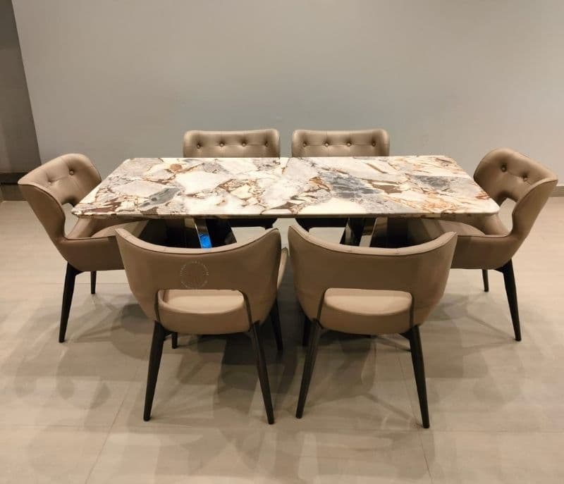 Image 3 for Dining F146/D-220 6 chairs metal base marble top table (CP OTD)