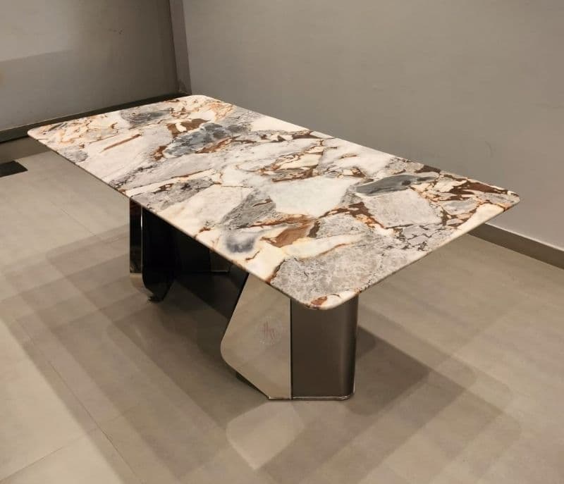 Image 9 for Dining F146/D-220 6 chairs metal base marble top table (CP OTD)