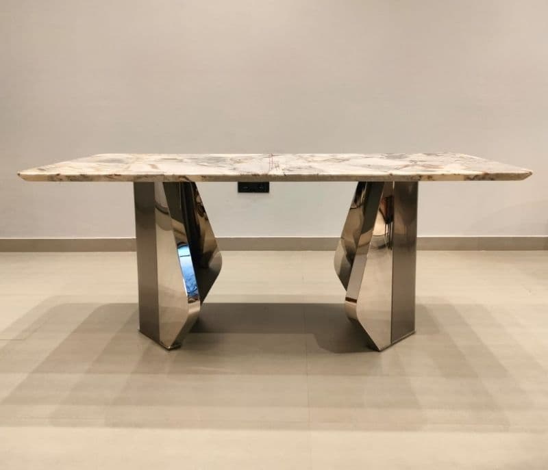 Image 13 for Dining F146/D-220 6 chairs metal base marble top table (CP OTD)