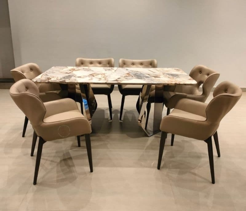 Image 2 for Dining F146/D-220 6 chairs metal base marble top table (CP OTD)