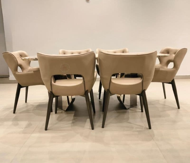 Image 4 for Dining F146/D-220 6 chairs metal base marble top table (CP OTD)