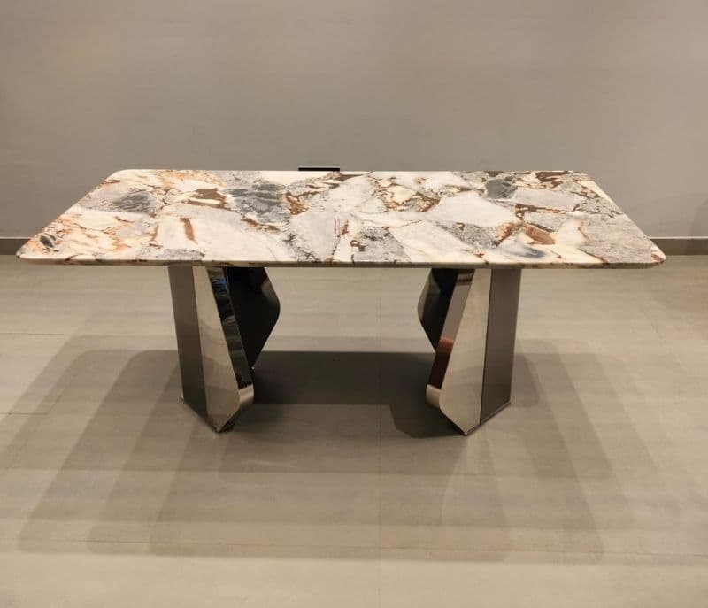 Image 12 for Dining F146/D-220 6 chairs metal base marble top table (CP OTD)