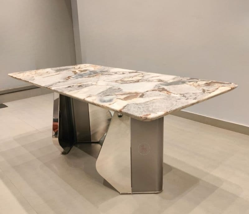 Image 8 for Dining F146/D-220 6 chairs metal base marble top table (CP OTD)